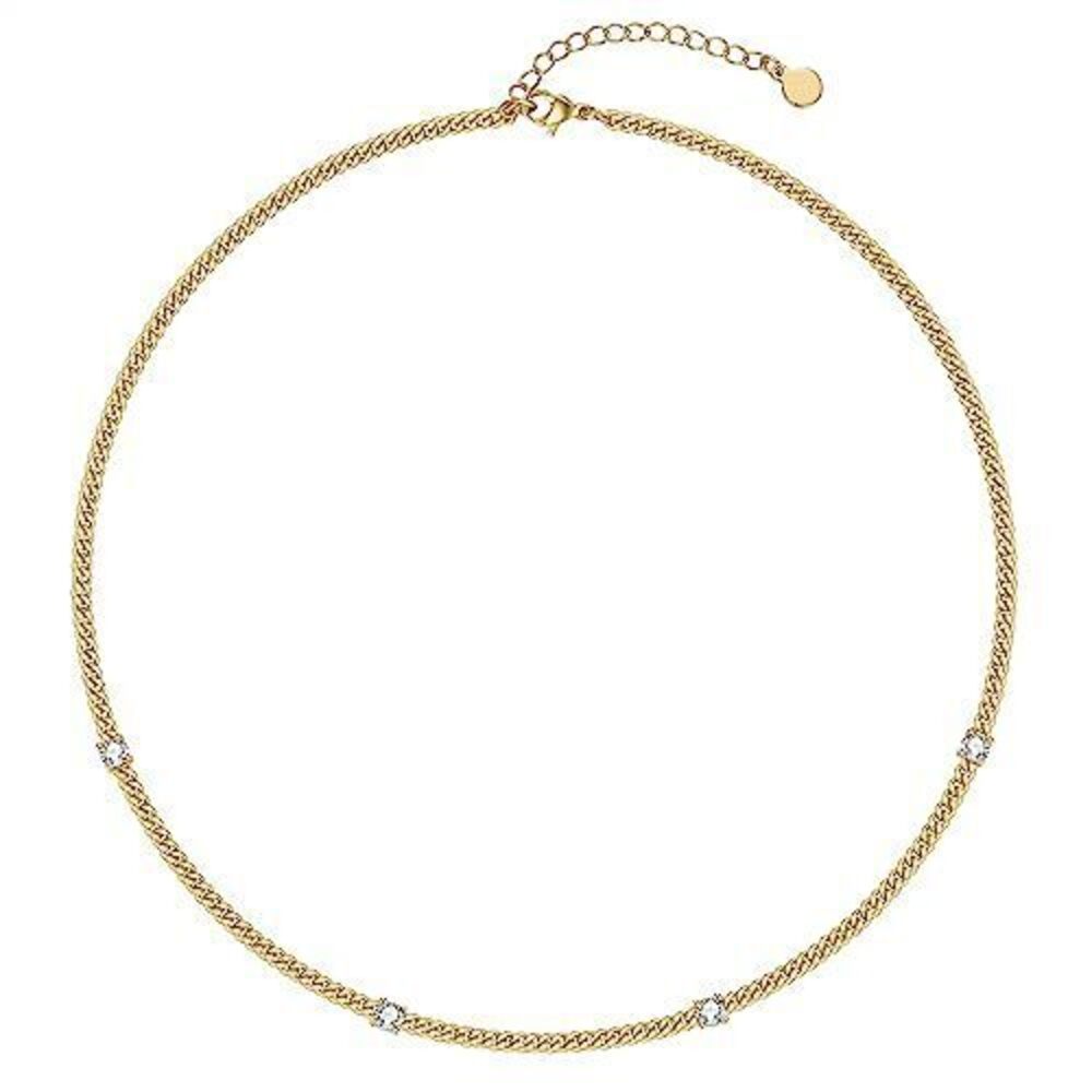 5196 18K Gold Plated 4 CZ Station Necklace White Stone by the yard